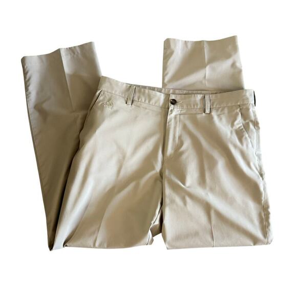 Adidas ClimaLite Golf Pants Khaki Beige Pleated Athletic Pants Size 34x32 - Picture 1 of 4